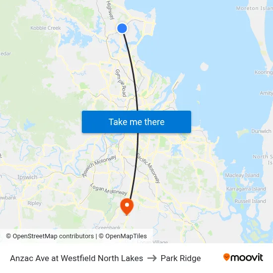 Anzac Ave at Westfield North Lakes to Park Ridge map