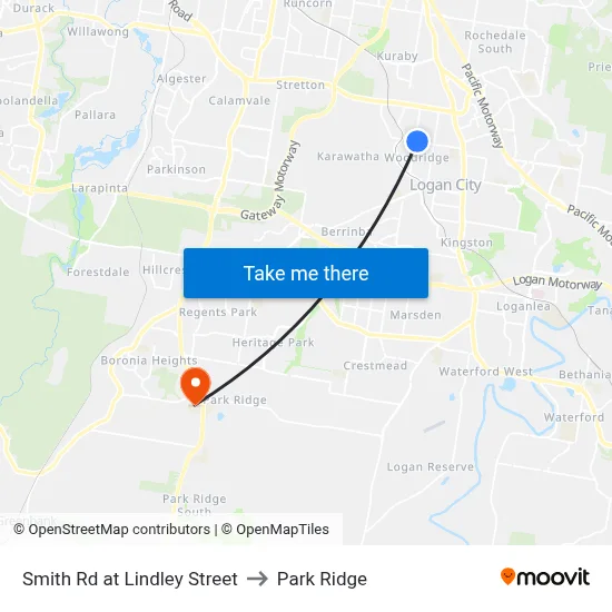 Smith Rd at Lindley Street to Park Ridge map