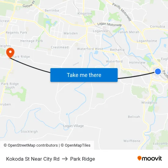 Kokoda St Near City Rd to Park Ridge map
