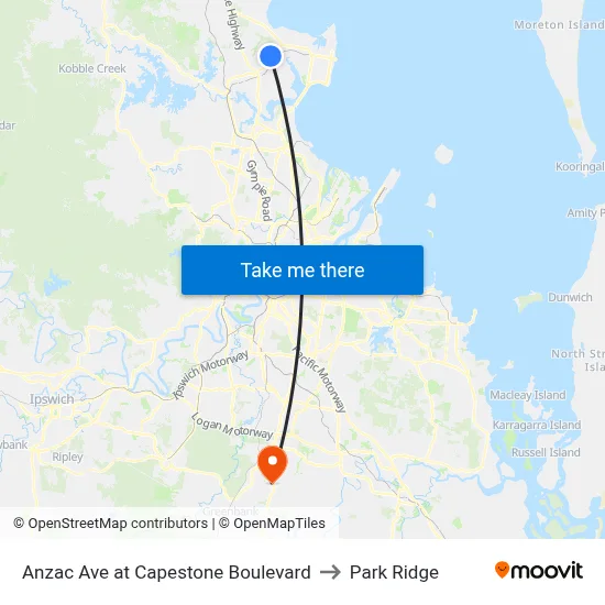 Anzac Ave at Capestone Boulevard to Park Ridge map