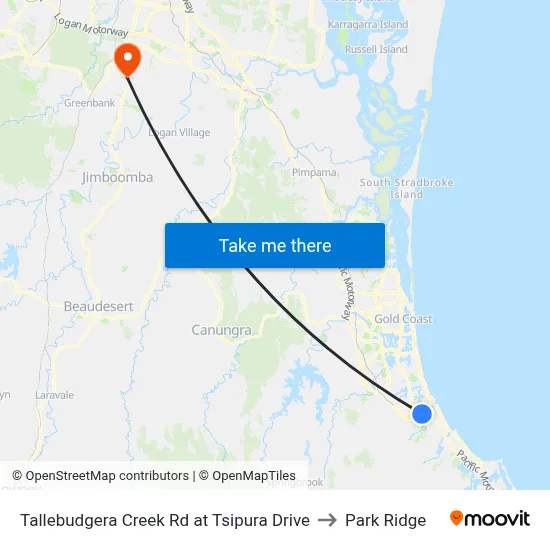 Tallebudgera Creek Rd at Tsipura Drive to Park Ridge map