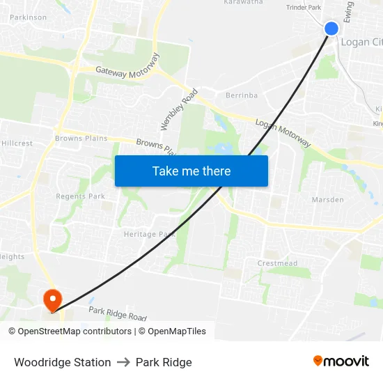 Woodridge Station to Park Ridge map