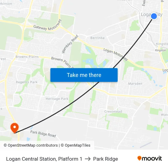 Logan Central Station, Platform 1 to Park Ridge map
