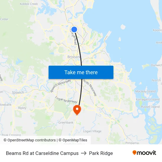Beams Rd at Carseldine Campus to Park Ridge map