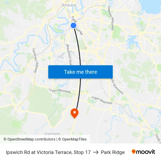 Ipswich Rd at Victoria Terrace, Stop 17 to Park Ridge map