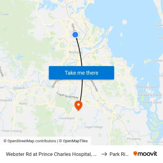 Webster Rd at Prince Charles Hospital, Stop 38 to Park Ridge map