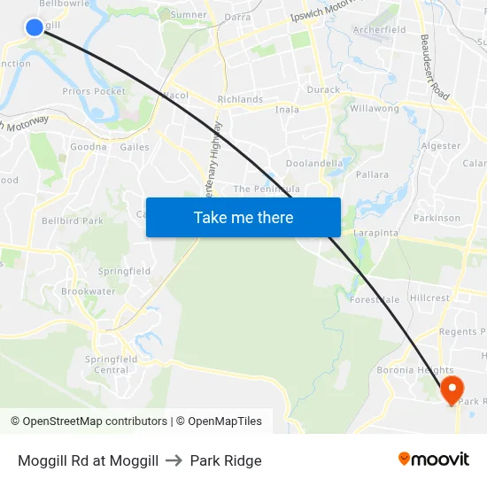 Moggill Rd at Moggill to Park Ridge map