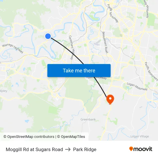 Moggill Rd at Sugars Road to Park Ridge map