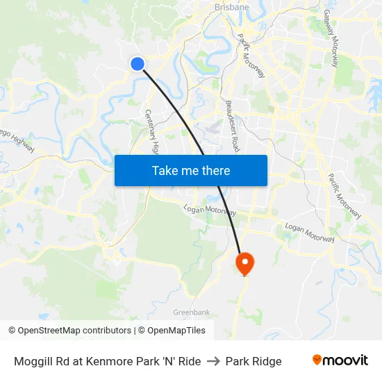 Moggill Rd at Kenmore Park 'N' Ride to Park Ridge map