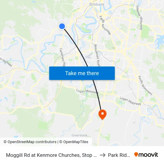 Moggill Rd at Kenmore Churches, Stop 35 to Park Ridge map