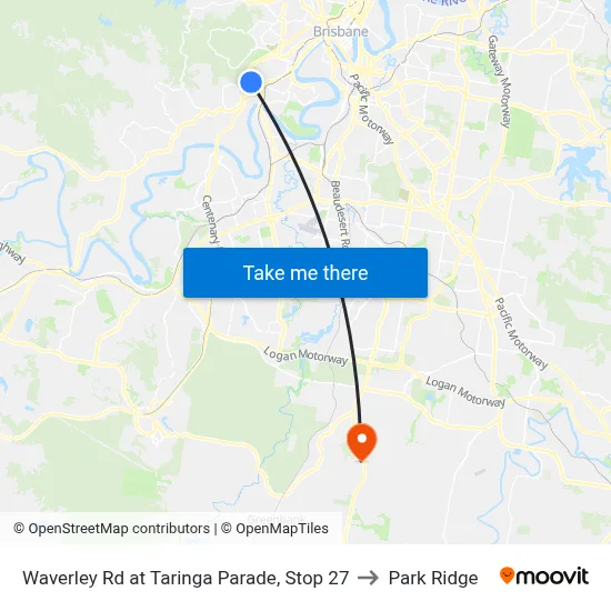 Waverley Rd at Taringa Parade, Stop 27 to Park Ridge map