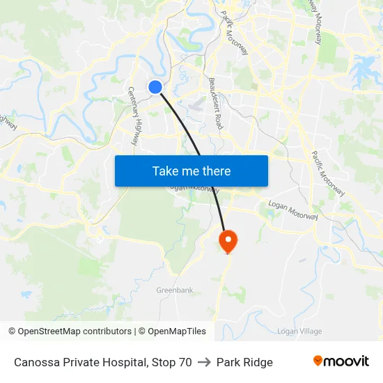 Canossa Private Hospital, Stop 70 to Park Ridge map