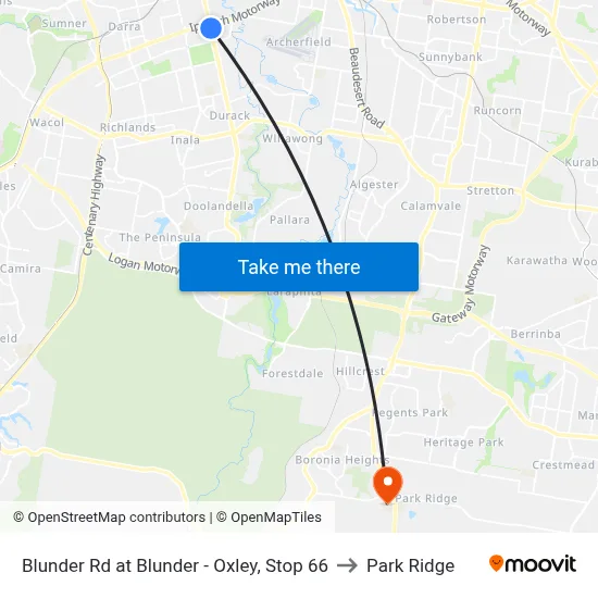 Blunder Rd at Blunder - Oxley, Stop 66 to Park Ridge map