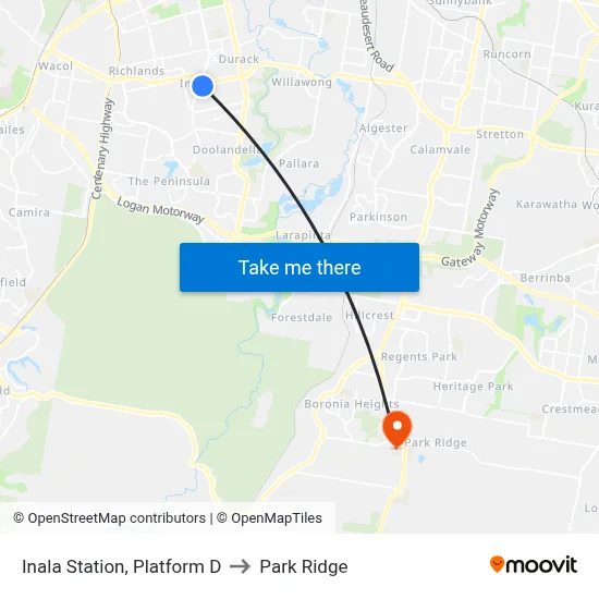 Inala Station, Platform D to Park Ridge map