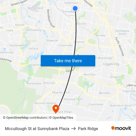 Mccullough St at Sunnybank Plaza to Park Ridge map