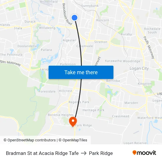 Bradman St at Acacia Ridge Tafe to Park Ridge map