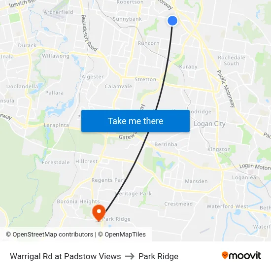 Warrigal Rd at Padstow Views to Park Ridge map