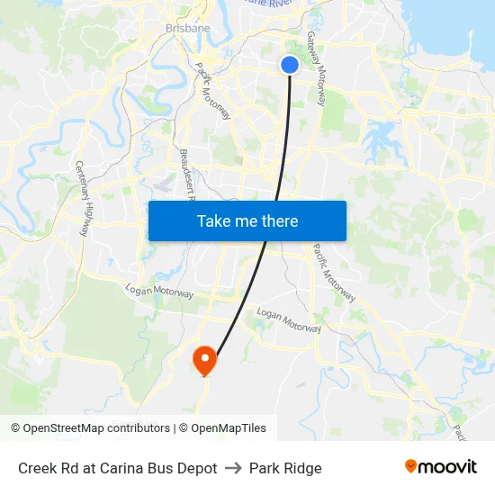 Creek Rd at Carina Bus Depot to Park Ridge map