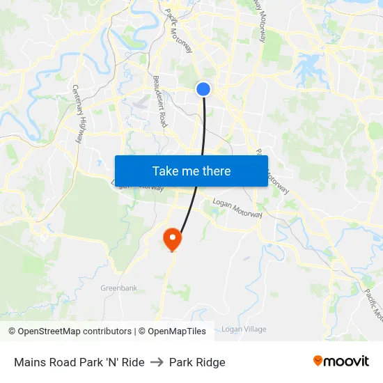 Mains Road Park 'N' Ride to Park Ridge map