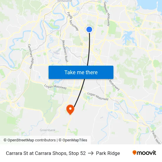 Carrara St at Carrara Shops, Stop 52 to Park Ridge map