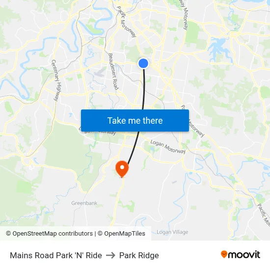 Mains Road Park 'N' Ride to Park Ridge map