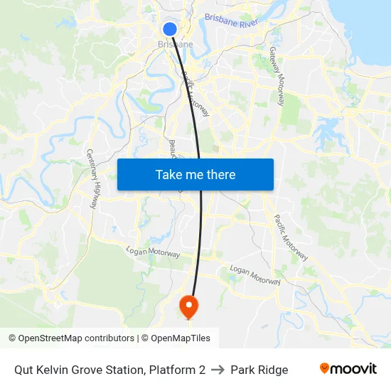 Qut Kelvin Grove Station, Platform 2 to Park Ridge map