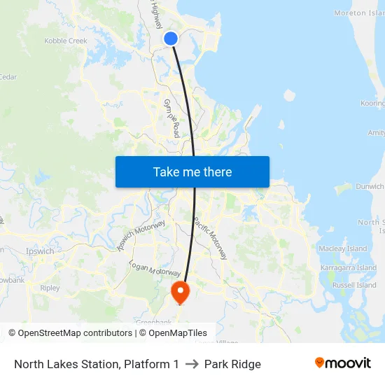 North Lakes Station, Platform 1 to Park Ridge map