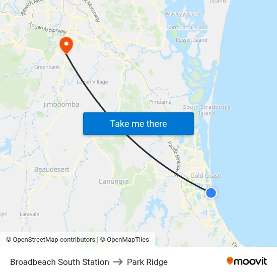 Broadbeach South Station to Park Ridge map