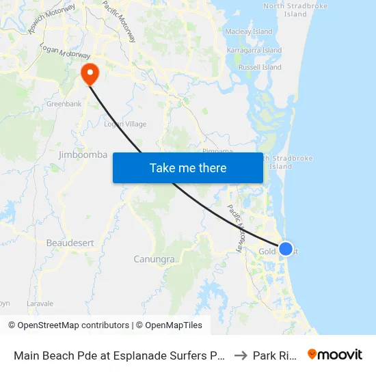 Main Beach Pde at Esplanade Surfers Paradise to Park Ridge map