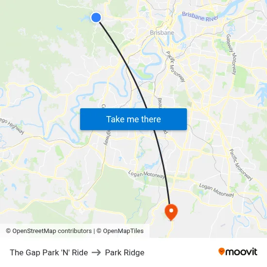The Gap Park 'N' Ride to Park Ridge map