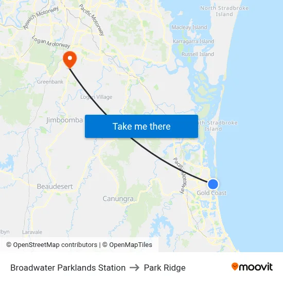Broadwater Parklands Station to Park Ridge map