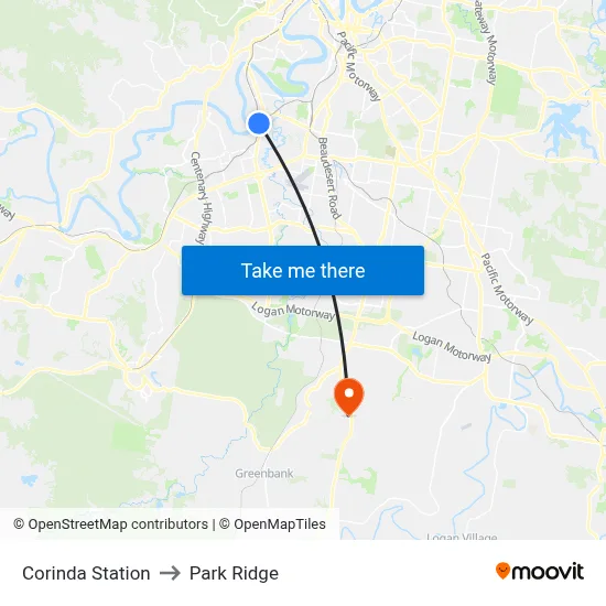 Corinda Station to Park Ridge map