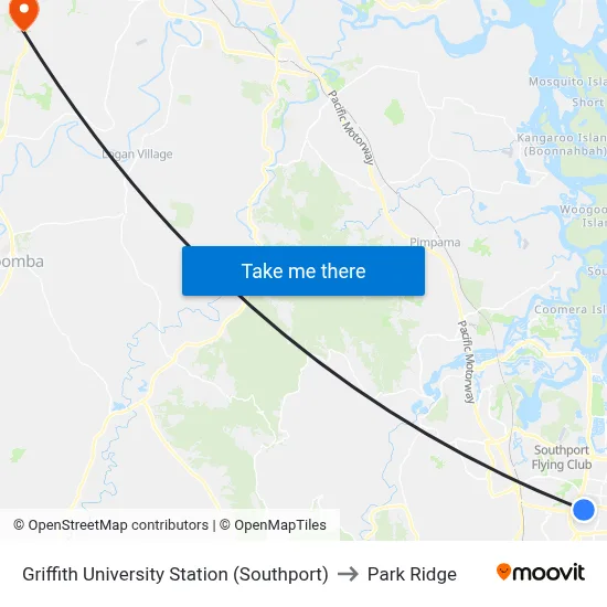 Griffith University Station (Southport) to Park Ridge map