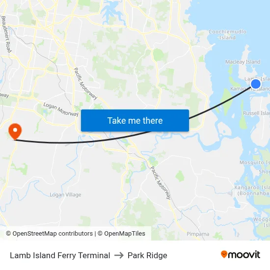 Lamb Island Ferry Terminal to Park Ridge map