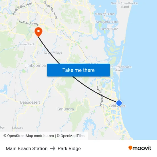Main Beach Station to Park Ridge map