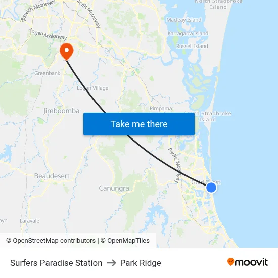 Surfers Paradise Station to Park Ridge map