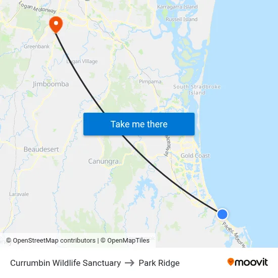 Currumbin Wildlife Sanctuary to Park Ridge map