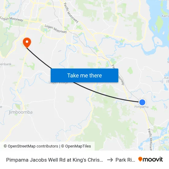 Pimpama Jacobs Well Rd at King's Christian College to Park Ridge map