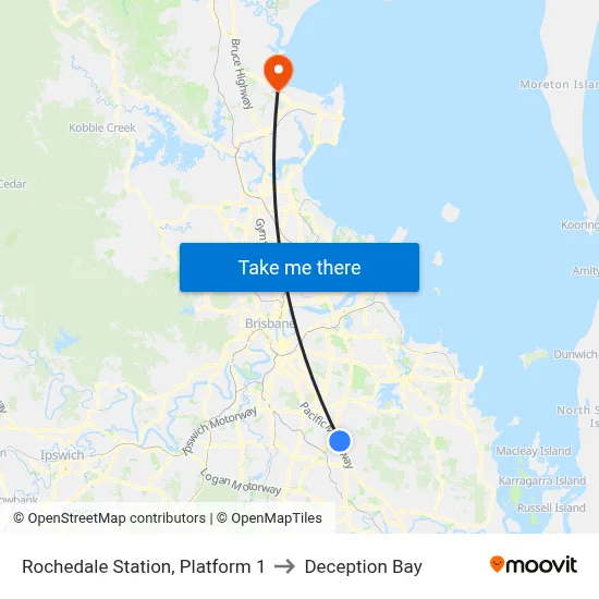 Rochedale Station, Platform 1 to Deception Bay map