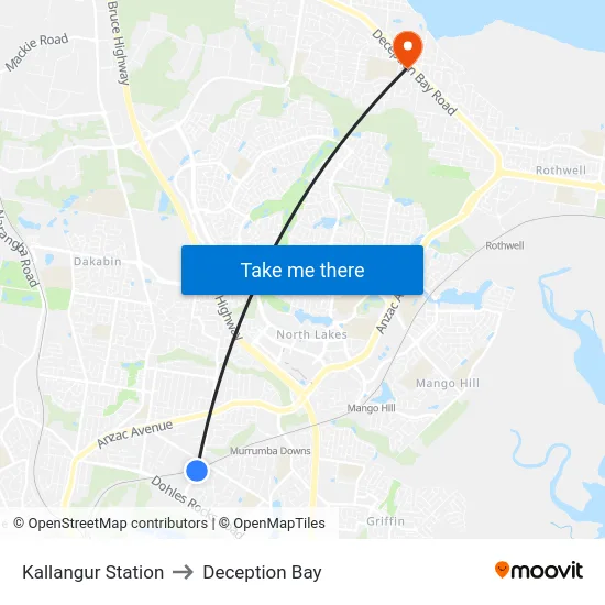 Kallangur Station to Deception Bay map
