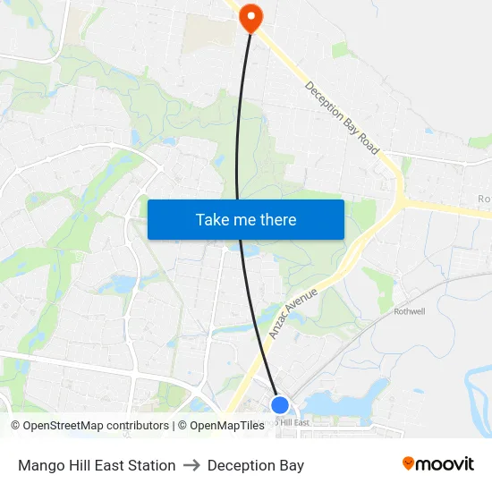Mango Hill East Station to Deception Bay map