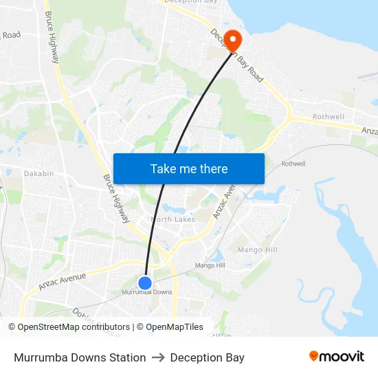 Murrumba Downs Station to Deception Bay map