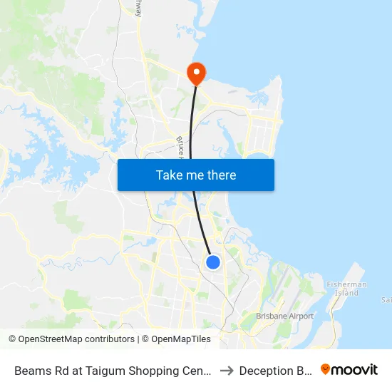 Beams Rd at Taigum Shopping Centre to Deception Bay map