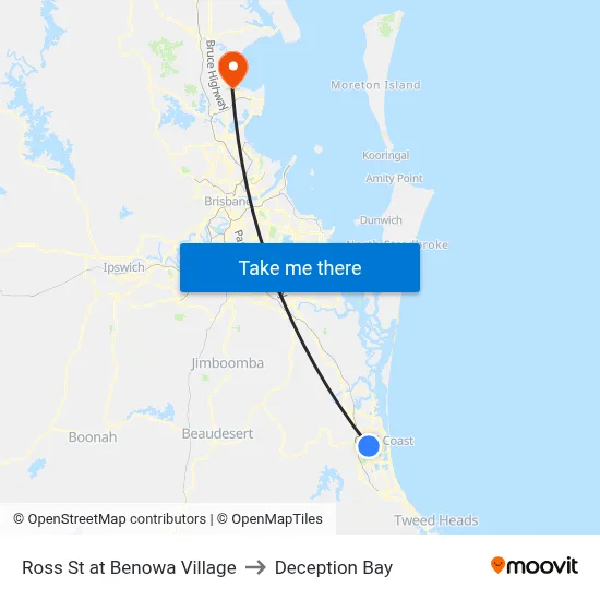 Ross St at Benowa Village to Deception Bay map