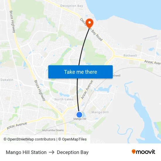 Mango Hill Station to Deception Bay map