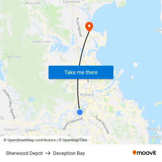 Sherwood Depot to Deception Bay map