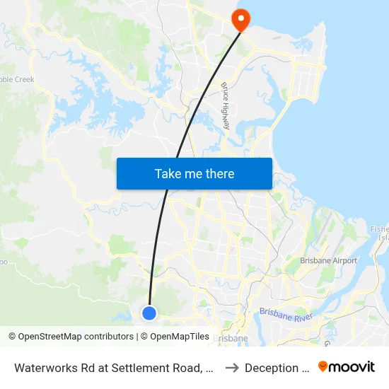 Waterworks Rd at Settlement Road, Stop 36 to Deception Bay map