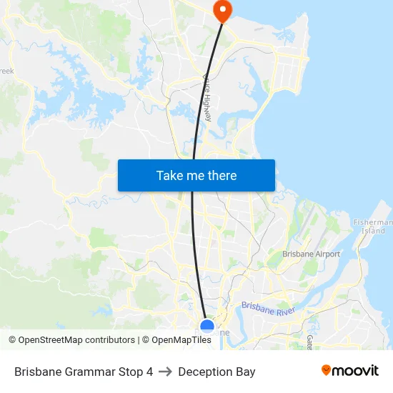 Brisbane Grammar Stop 4 to Deception Bay map