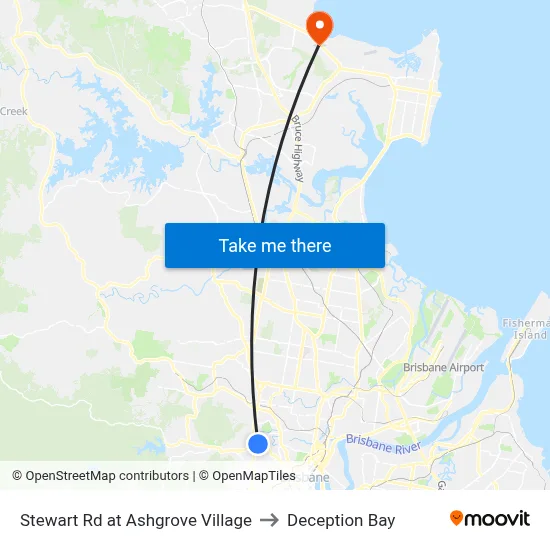 Stewart Rd at Ashgrove Village to Deception Bay map