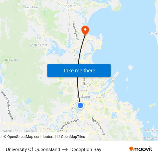 University Of Queensland to Deception Bay map